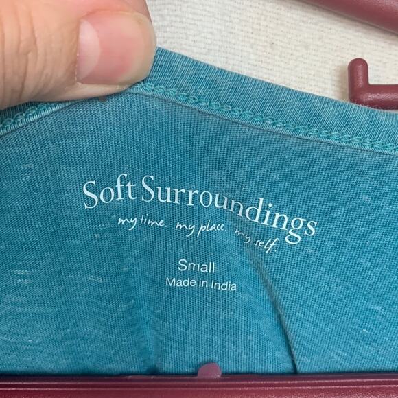 Soft Surroundings womens small blue casual texture short sleeve shirt basic - Picture 2 of 10